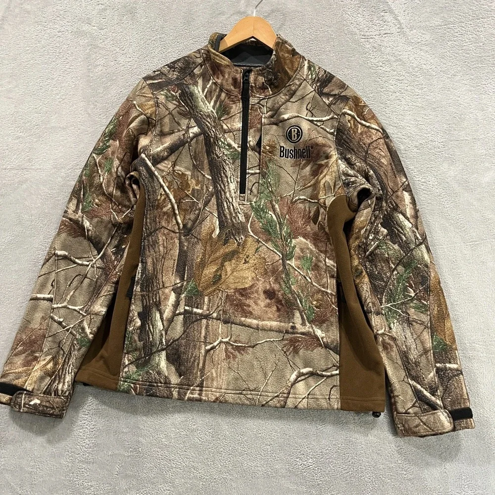Bushnell Camo Jacket Men Medium Realtree AP Heavy Fleece Lined Pull Over Hunting